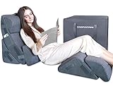 6PCS XL Orthopedic Bed Wedge Pillow for Sleeping, Gel Memory Foam Post Surgery Pillow Set for Back, Neck, Leg Support, Acid Reflux, Gerd, Anti Snoring, with Washable Cover & Travel Bag (Gray, 24'' W)