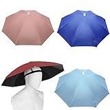 MUFEKUM 4 Pack Umbrella Hats, 27' Hands-Free Head Umbrella Hats for Adult, Folding Waterproof Umbrella Cap With Head Strap for Outdoor Party, Fishing, Sun, Rain, Beach