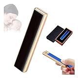 Windproof USB Arc Lighter Box, USB Rechargeable Windproof Coil Slim Lighter Set with USB Charging Cable, Lighter for Candle Incense, Gifts for Him (Black)