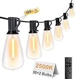 LaPitio 100FT LED Outdoor String Lights for Outside Remote 52 Edison Vintage Bulbs ST38 Dimmable Patio Lights Waterproof Shatterproof Timer for Garden Deck Backyard Yard House Hanging Lighting 2500K