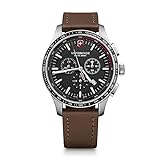 Victorinox Alliance Sport Chronograph Watch with Black Dial and Brown Leather Strap
