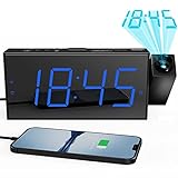 Digital Projection Alarm Clocks for Bedrooms, Large LED Display with 350° Projector on Celing Wall,5-Level Dimmer,USB Charger,Battery Backup,Loud Dual Alarms for Kids Elderly,9 Mins Snooze,12/24H,DST