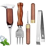 Ice Pick Set of 4 Stainless Steel Ice Chipper with Wood Handle, Japanese style Ice Crusher Ice Tong ideal for Bars, Bartender. Best Carving Tool (4PCS SET)…