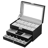 Oyydecor Jewelry Box Watch Box PU Leather Case Organizer Wooden Storage Organizer for Storage and Display Men's & Women's Gift Business (3layers-Gray)