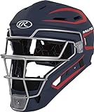Rawlings | VELO 2.0 Catcher's Helmet | Baseball | Senior (7 1/8' - 7 1/2') | Navy/Scarlet