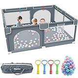 CHUVIAN Baby Playpen for Babies and Toddlers, Kids Play Pen for Indoor & Outdoor, Baby Playards Portable Toddler Play Yard with Storage Bag Pull Rings Sea Balls Large Baby Playpen 71 x 59 inch