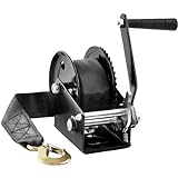 VEVOR Hand Winch, 1200 lbs Pulling Capacity, Boat Trailer Winch Heavy Duty Rope Crank with 23 ft Polyester Strap and Two-Way Ratchet, Manual Operated Hand Crank Winch for Trailer, Boat or ATV Towing