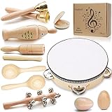 Giaford Toddler Wooden Musical Instruments Kids Drum Set Toy Tambourine Maracas,Rattle, Music Shaker, Stick Bells, Baby Musical Toys Kit with Storage Bag