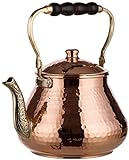 DEMMEX Handmade Heavy Gauge 1mm Thick Natural Turkish Copper Tea Pot Kettle Stovetop Teapot, Solid Hammered Copper Teapot, LARGE 3.1 Qt - 2.75lb (Hammered Copper)
