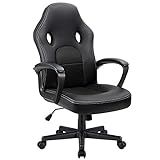 Furmax Office Chair Desk Chair Leather Gaming Chair Computer Chair Racing Style Ergonomic Adjustable Swivel Task Chair with Lumbar Support and Arms (Black)