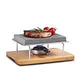 Artestia Lava Steak Stone Table Grill with Bamboo Tray Indoor Outdoor Smokeless Grill Meat, Veggies for BBQ Party, One Rechaud (8.46'*6.49')
