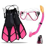 Kids Mask Fin Snorkel Set for 3-13 Years Old Boys and Girls Diving Goggles Dry Top Snorkel Mask and Adjustable Fins for Kids with Carrying Bag Anti-Leak Scuba Gear Youth Junior Child Snorkeling Gear
