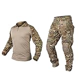 IDOGEAR Men G3 Assault Combat Uniform Set with Knee Pads and Elbow Pads Multi-Camo Camouflage BDU Clothing Tactical Airsoft Hunting Paintball Gear (Large)