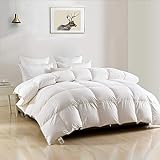 DWR Heavyweight Feathers Down Comforter Spuer King, Ultra-Soft Egyptian Cotton Quilted, 750 Fill-Power Overfilled Winter Warm Hotel Duvet Insert for Cold Weather/Sleeper (120x120, White)