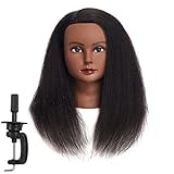 Traininghead 100% Real Hair Mannequin Head Training Head Cosmetology Doll Head Manikin Practice Head Hairdresser With Free Clamp Holder Female (Black Hair B)