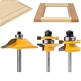 Exqutoo 3PCS 1/4 Inch Shank Router Bit Set,Raised Panel Cabinet Door Making Router Bits, Cemented Carbide Router Bits for Woodworking,CNC Wood Router Bit Bearings,Woodworking Tools Router Door & Window Bits