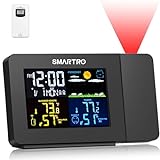 SMARTRO SC91 Projection Alarm Clock for Bedrooms with Weather Station, Wireless Indoor Outdoor Thermometer, Temperature Humidity Monitor Gauge Hygrometer