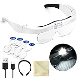 NZQXJXZ Magnifying Glasses with LED Lights, Headband Magnifier with 4 Detachable Acrylic Sheet 1.5X,2.5X,3.5X,5X -Rechargeable Hands Free Lighted Head Magnifier Glass for Crafts,Hobby (White)