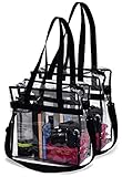 Handy Laundry Clear Tote Bag Stadium Approved - 2 PACK - Shoulder Straps and Zippered Top. Perfect Clear Bag for Work, School, Sports Games and Concerts. Meets Tournament Guidelines. (Black)