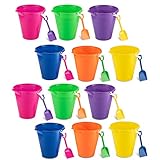 9' Large Sand Bucket with Shovel [12 Pack Bulk] Beach Buckets - Beach Toys for Kids & Toddlers, Party Favors by 4E's Novelty