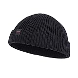 DASMINI Fisherman Beanie Hats for Men Women,Knit Trawler Rollup Edge Skull Cap,Watch Cap,Docker Beanie Spring Fall Short Mini Hats (Black, Size M)