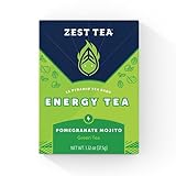 Zest Tea Premium Energy Hot Tea, High Caffeine Blend Natural & Healthy Black Coffee Substitute, Perfect for Keto, 135 mg Caffeine per Serving, Pomegranate Mojito Green Tea, Tin of 15 Sachet Bags