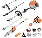 PROYAMA Powerful 42.7cc 5 in 1 Multi Functional Trimming Tools,Gas Hedge Trimmer,Weed Eater,String Trimmer, Brush Cutter,Pole Saw with Extension Pole