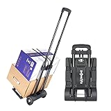 Folding Hand Truck Iron Tube Pull Rod Folding Cart Foldable Trolley with Wheels Utility Lightweight Expandable Large Chassis Foldable into Backpack,Portable Luggage Cart for Airport Travel