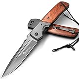 NedFoss Huge Pocket Knife for Men, 11'' Hunting Folding Knife with Wood Handle, 5'' Large Blade with Titanium Plated, Fishing Hiking Survival Knife, with Safety Liner Lock and Belt Clip (DA52)