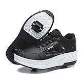 Wooowyet Roller Skate Shoes for Girls Kids Boys Fashion Wheeled Sneakers Retractable Roller Skating Shoes with Wheels Wheelies Rolling Little Kids Black Size 13