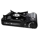 GAS ONE GS-3800DF Dual Spiral Flame 11,000 BTU Portable Gas Stove with Heavy Duty Clear Carrying Case, CSA Listed , Black