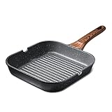 SENSARTE Nonstick Grill Pan for Stove Tops, Versatile Griddle with Pour Spouts, Square Big Cooking Surface, Durable Skillet Indoor & Outdoor Grilling. PFOA Free, 9.5 Inch
