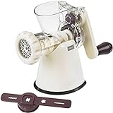 LURCH Germany Manual Meat Grinder and Cookie Maker with Stainless Steel Blades | Hand Crank Mincer for Meat, Sausage, Garlic, Cookies and Churros | Easy to Clean - Aubergine/Cream White