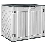 Devoko Resin Outdoor Storage Shed 28 Cu Ft Horizontal Outdoor Storage Cabinet Waterproof Patio Tools Storage Box for Pool Toys, Sofa Cushion, Lawn Mower and Garbage Cans