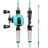 One Bass Spirit Flame Fishing Rod Reel Combo, Spinning & Baitcasting Fishing Pole with Graphite 2Pc Blanks, Stainless Steel Guides-7' Casting Blue - Left Handed