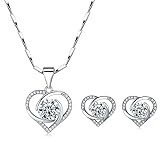 GULICX Silver Jewelry Set for women, 925 Sterling Silver Stud Earrings, Silver Love Heart Pendant Necklace with White Cubic Zirconia Gift for Girlfriend Mother Mom, Best valentines-day Gift for Her