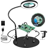 MagnieOpti Magnetic Helping Hands Soldering Station with 10X Magnifying Glass with light, PCB Holder 4 Flexible Arms Magnifier and Third Hand Tool for Electronic Repair Soldering Jewelry Crafts