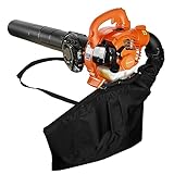 Leaf Blower, Leaf Vacuum Gas Powered 2 Stroke 424 CFM Handheld Snow Blower Dual-Purpose (Blowing and Suction) Cleaner with Straight and Curved Blow Pipe, for Cleaning Leaf Road Snow, Orange Orange