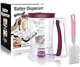Pancake Batter Dispenser, Pancake Dispenser with Measuring Label, Plastic Batter Dispenser with Cleaning Brush for Cupcakes, Waffles, Muffin Mix, or Any Baked Goods