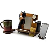 Wood Phone Docking Station for Men - Wooden Watch Wallet Stand for Husband - Mens Nightstand Organizer - Valet Tray Charging Station - Dad Cell Phone Desk Station