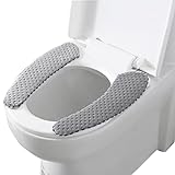 Washable Toilet Seat Covers Mat Thick Padded Warm Plush Toilet Seat Cushion with Self Adhesive Tape for Bathroom Non Slip Soft Toilet Cover Home Bathroom Supplies (Grey)