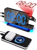 Projection Alarm Clock for Bedroom, 3-Level Brightness & 180°Projection Clock, 11-Color & 6 Brightness Large Display Mirror Alarm Clock, Digital Alarm Clock Office 2 USB C Port[Gifts for Kids/Adults]