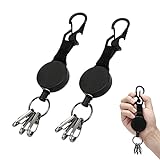 DELSWIN Retractable Keychain Heavy Duty - Retractable Key Holder Key Ring with Upgraded Carabiner, Steel Cable, Lobster Clasps for Janitor Office Work, Bearing 8.0 oz (Pack of 2)