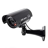 F FINDERS&CO Dummy Security Camera, Fake CCTV Surveillance System with Realistic Red Flashing Lights and Warning Sticker for Indoor Outdoor (1, Black)