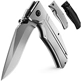 3.5' Blade Pocket Knife - Sharp Folding Knives for Men Women - Tactical Survival Camping Hunting Knofe - Gray EDC Knife with Pocket Clip - Gift for Men - Stocking Stuffers 140106