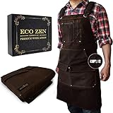 16oz Waxed Canvas Work Apron with Tape Holder - Fully Adjustable, Tough Protection for Men