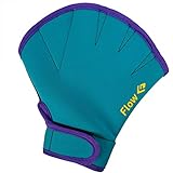Flow Swimming Resistance Gloves - Webbed Gloves for Water Aerobics, Aquatic Fitness, and Swim Training (Aqua/Purple, Medium)