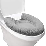 Toilet Seat Cover,Bathroom Soft Thicker Warmer with Snaps Fixed Stretchable Washable Fiber Cloth Toilet Seat Covers Pads Easy Installation& Cleaning (grey)