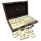 Kicko Premium Classic Domino Set - Jumbo - Double Six - 28 Thick Pieces in Durable Wooden Vegan Leather Box for Boys, Girls, Adults, Kids Party Favors and Game Night Use - Up to 2-4 Players