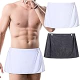 Preboun Men's Bath Towel Wearable Shower Wrap Short Pants Soft Mircofiber Swimming Towel Wrap with Snap Closure(Grey, White, 2 Pack)
